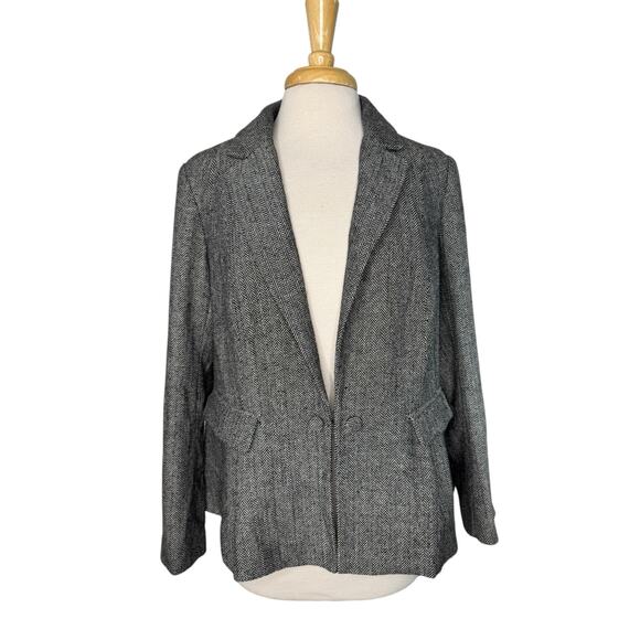 Modcloth Jackets & Blazers - MODCLOTH Herringbone Wool Blend Double Button Blazer Size 1X Black White Womens